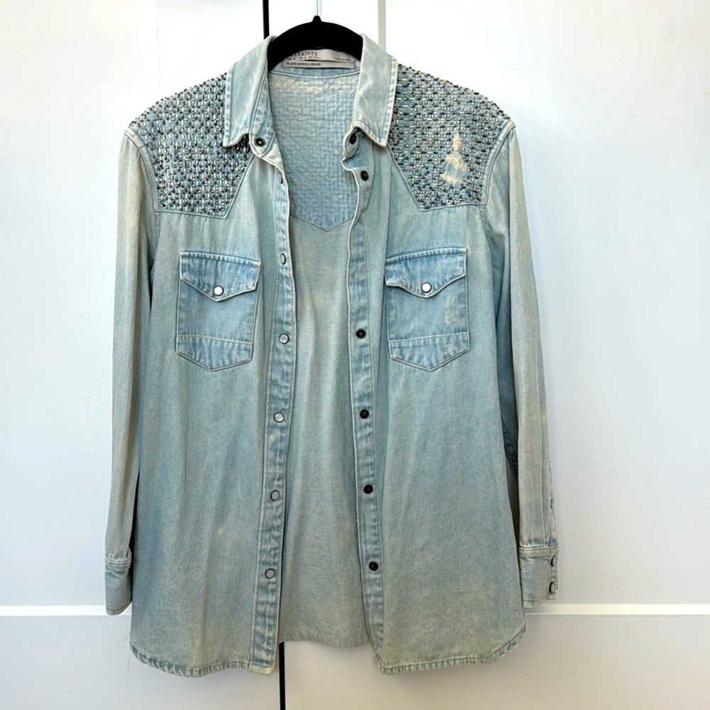 AllSaints Hand-Embellished Denim Shirt - Worn Once